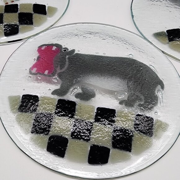 Peggy Karr Fused Glass Animal Plates African Animals Giraffe Zebra Rhino Hippo - Picture 8 of 9